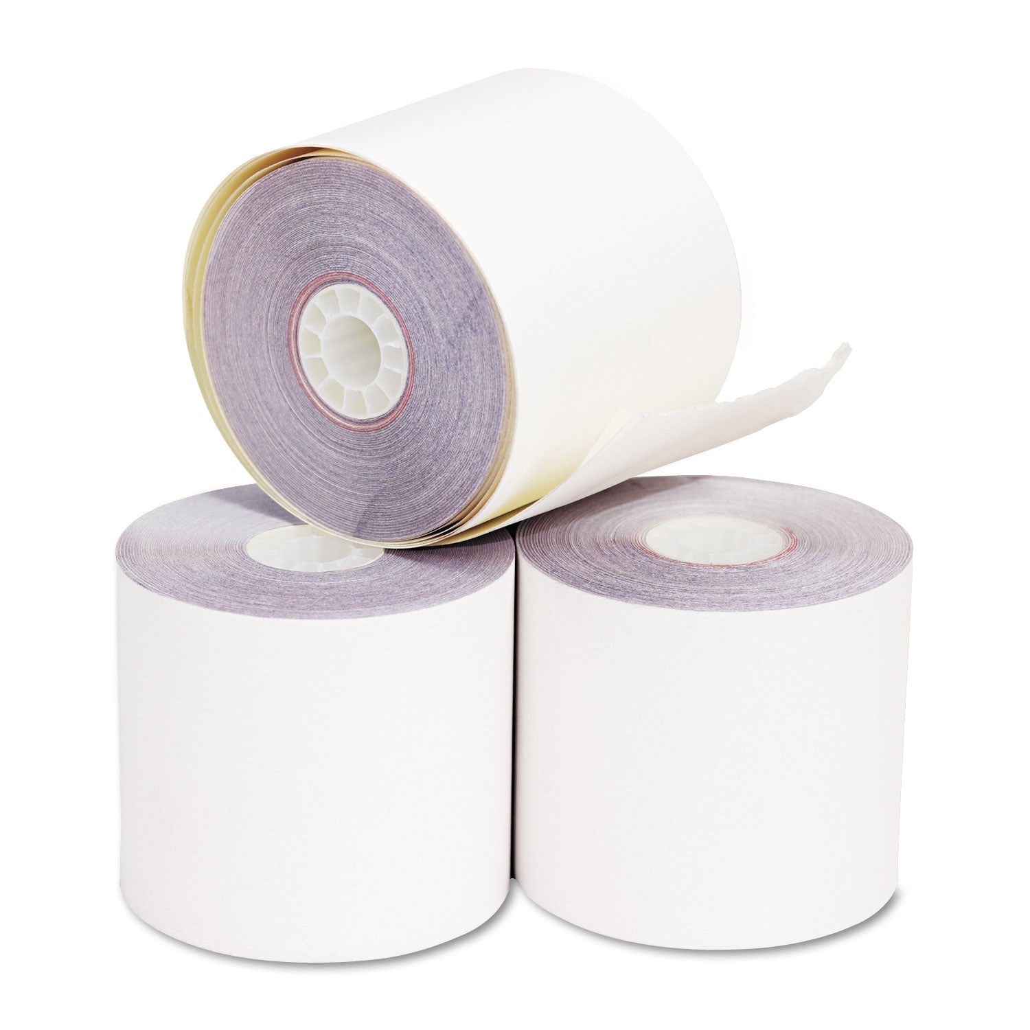 Iconex Impact Printing Carbonless Paper Rolls, 2.25" x 70 ft, White/Canary, 50/Carton