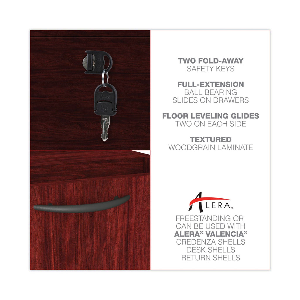 Alera Valencia Series Full Pedestal File, Left or Right, 2 Legal/Letter-Size File Drawers, Mahogany, 15.63" x 20.5" x 28.5"