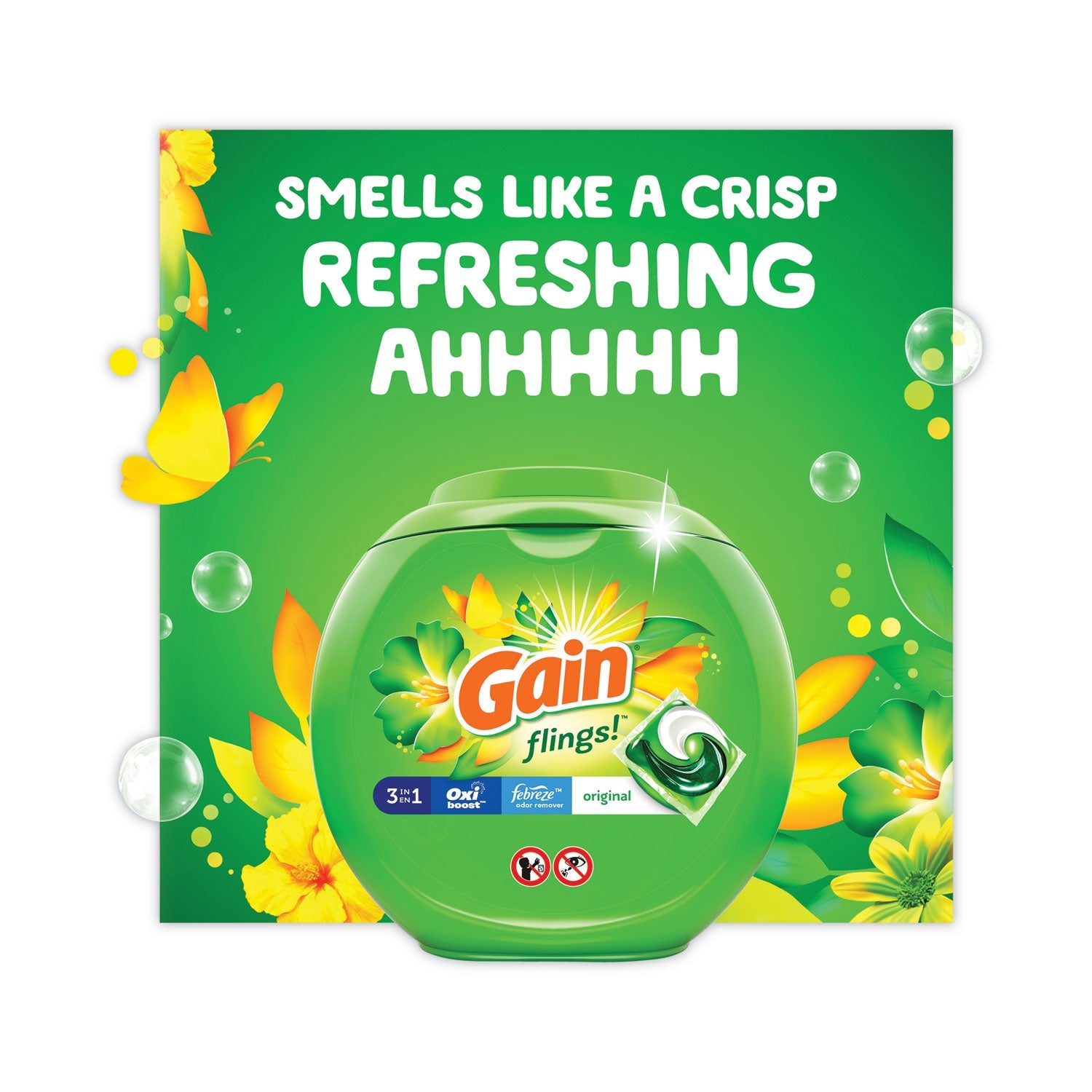 Gain Flings Detergent Pods, Original, 81 Pods/Tub, 4 Tubs/Carton