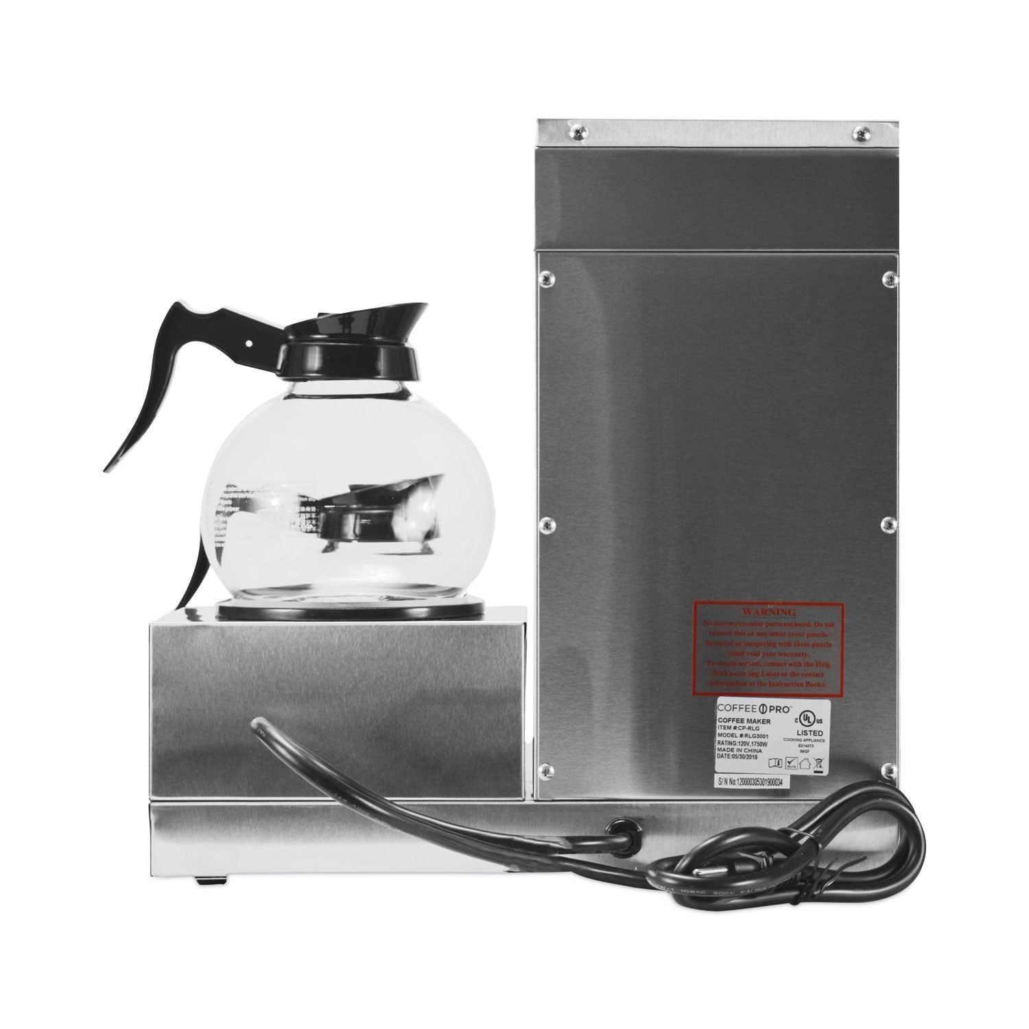 Coffee Pro Three-Burner Low Profile Institutional Coffee Maker, 36-Cup, Stainless Steel