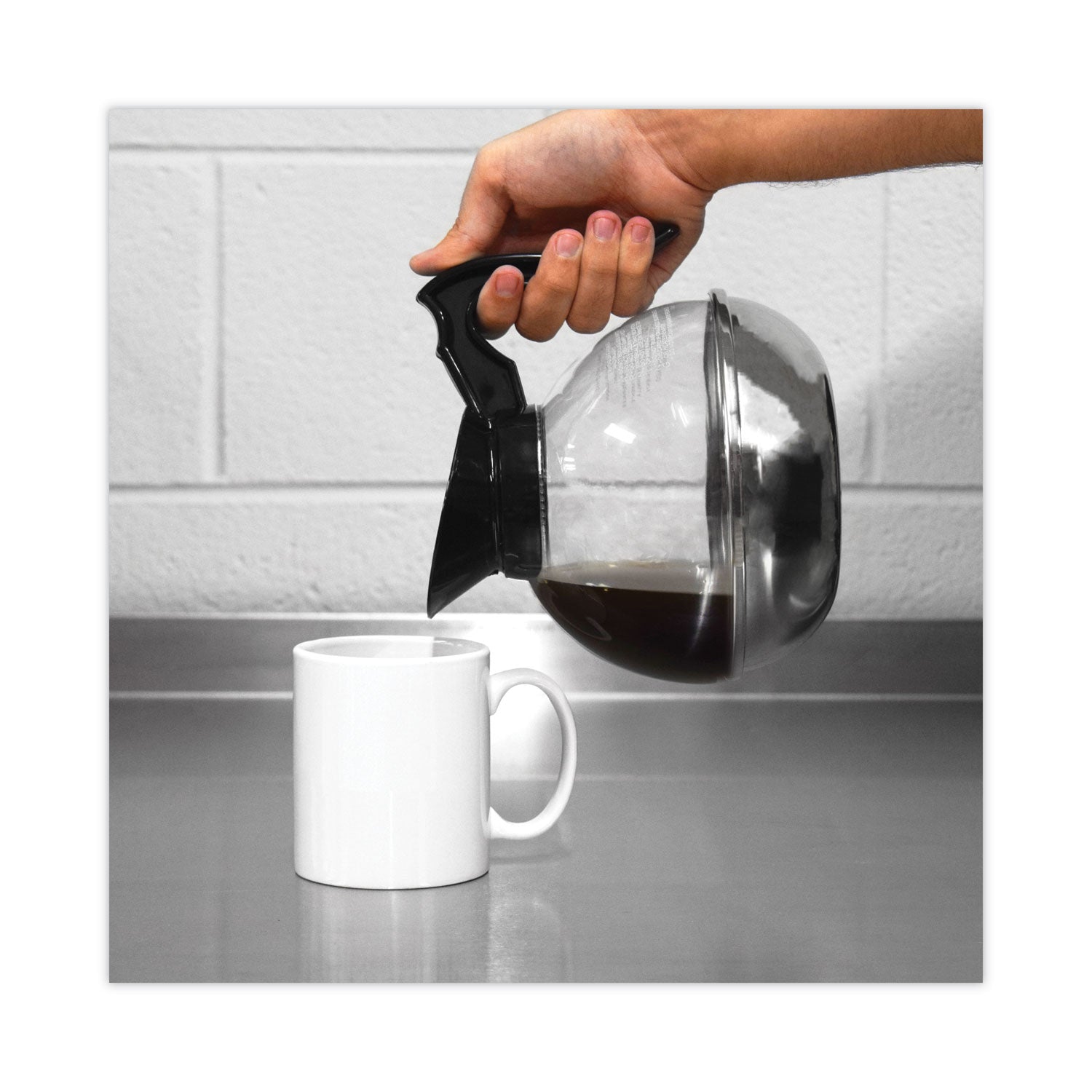 Coffee Pro Unbreakable Regular Coffee Decanter, 12-Cup, Stainless Steel/Polycarbonate, Black Handle