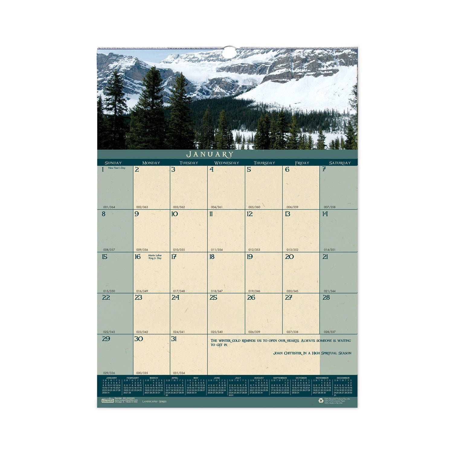 House of Doolittle Earthscapes Recycled Monthly Wall Calendar, Color Landscape Photography, 12 x 16.5, White Sheets, 12-Month (Jan-Dec): 2023