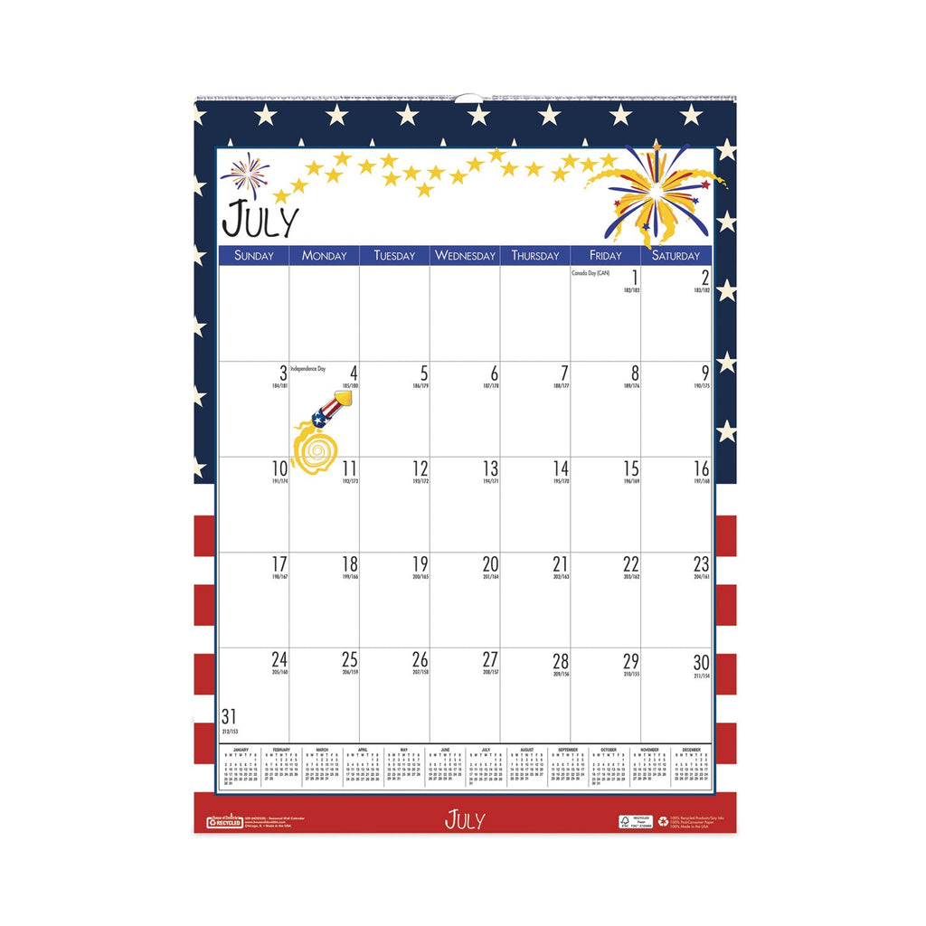 House of Doolittle Recycled Seasonal Wall Calendar, Earthscapes Illustrated Seasons Artwork, 12 x 16.5, 12-Month (July to June): 2022 to 2023