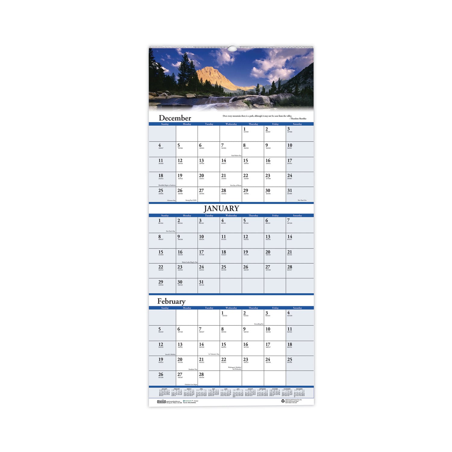 House of Doolittle Earthscapes Recycled 3-Month Vertical Wall Calendar, Scenic Photography, 8 x 17, White Sheets, 14-Month (Dec-Jan): 2022-2024