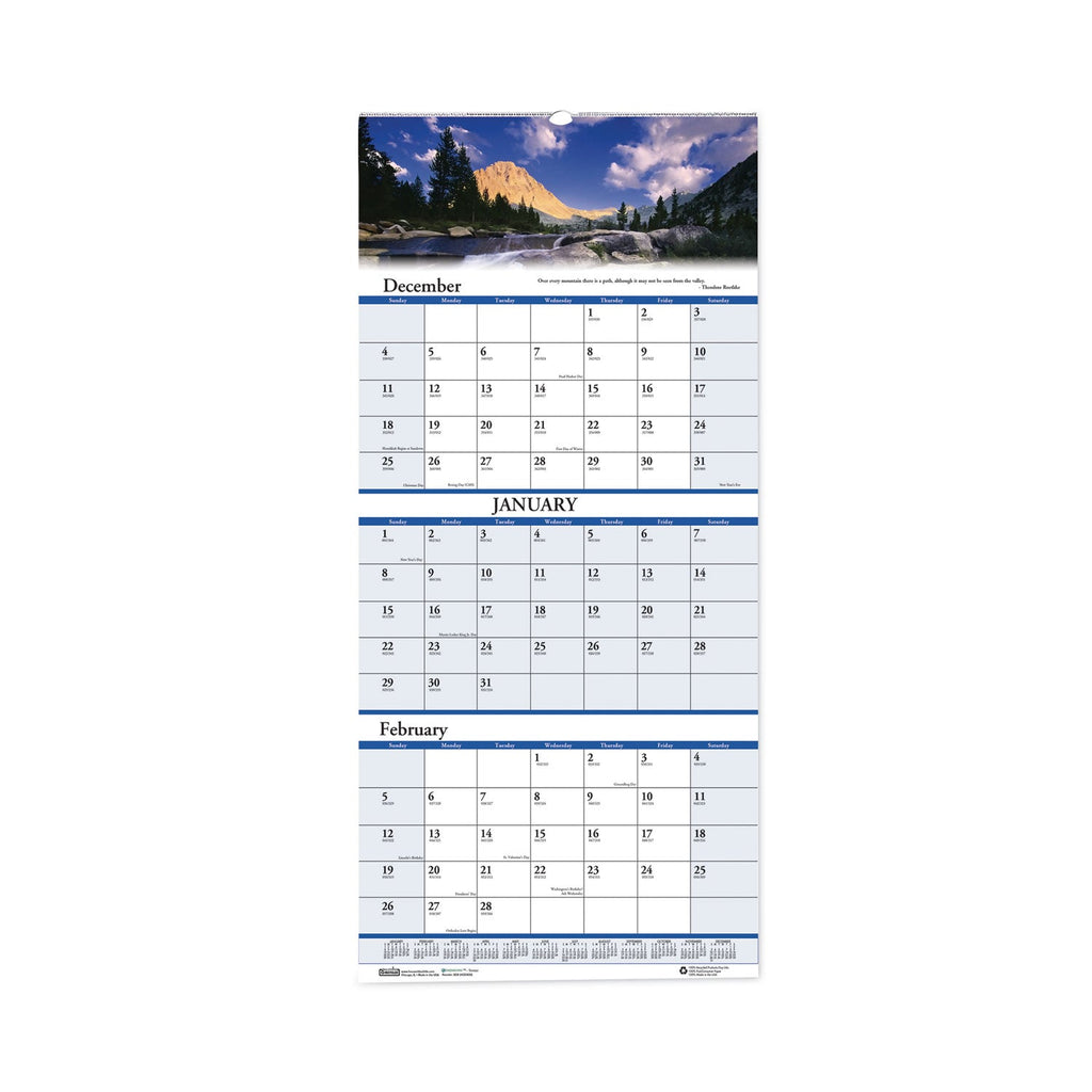House of Doolittle Earthscapes Recycled 3-Month Vertical Wall Calendar, Scenic Landscapes Photography, 12.25 x 26, 14-Month (Dec-Jan): 2022-2024
