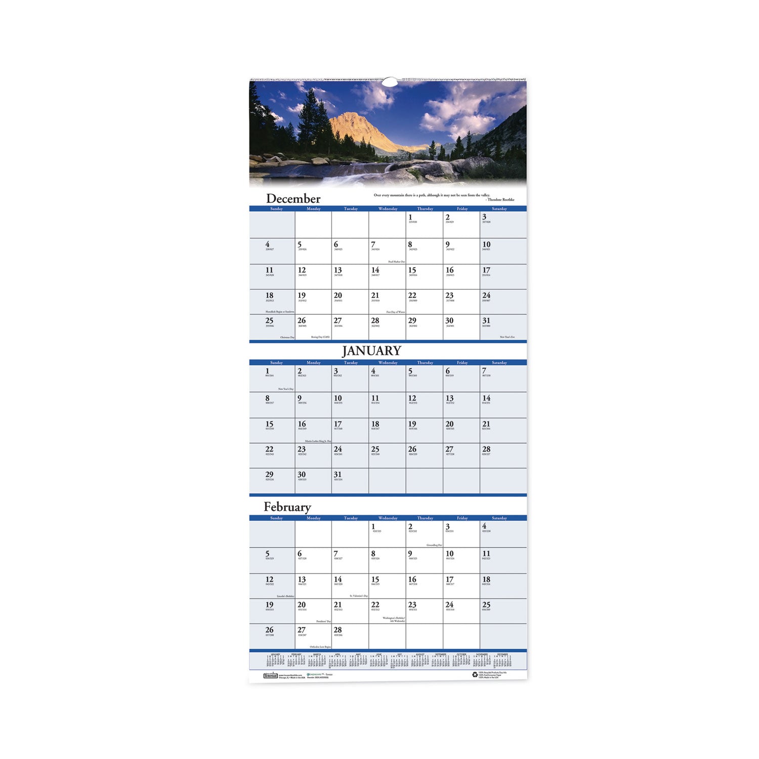 House of Doolittle Earthscapes Recycled 3-Month Vertical Wall Calendar, Scenic Landscapes Photography, 12.25 x 26, 14-Month (Dec-Jan): 2022-2024