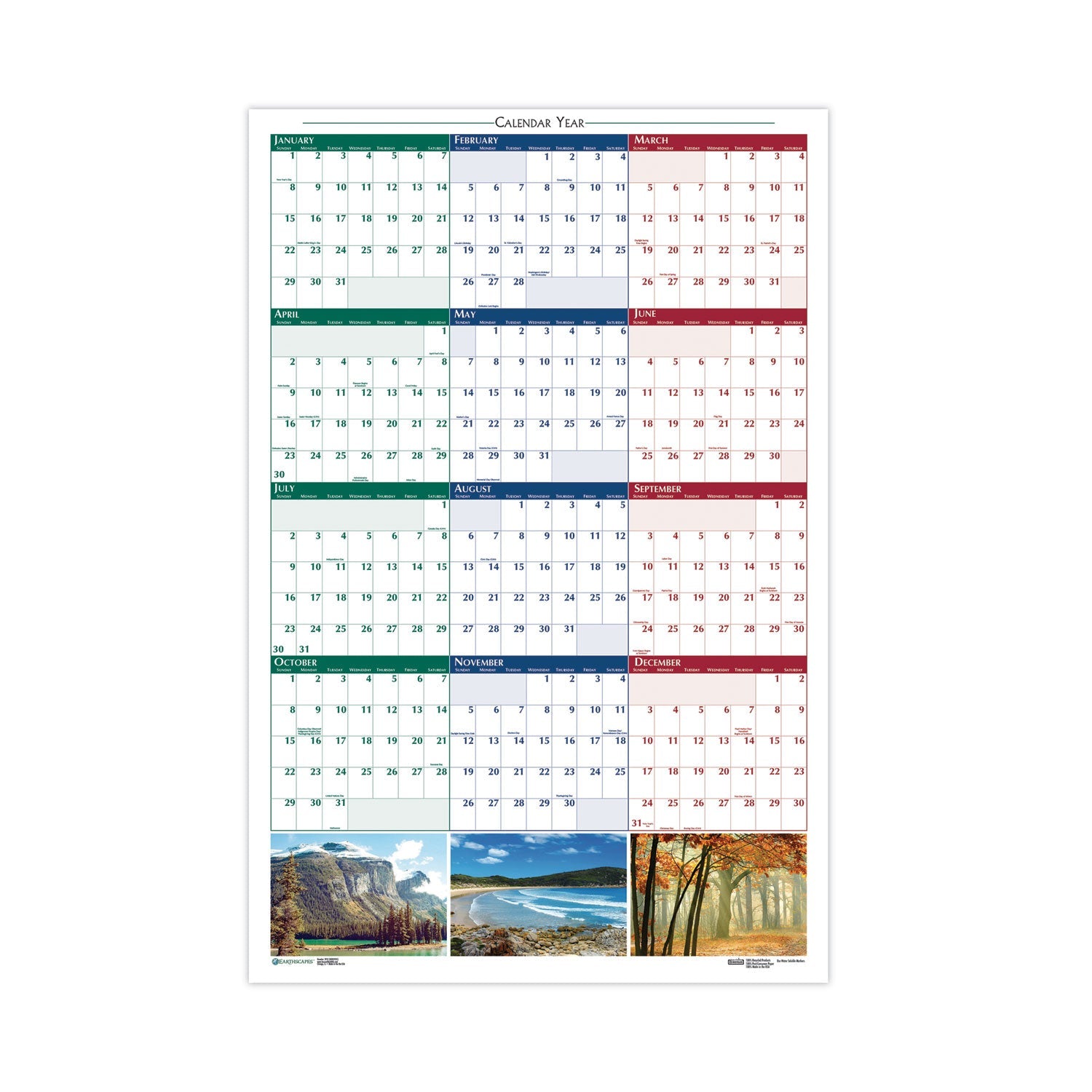 House of Doolittle Earthscapes Recycled Reversible/Erasable Yearly Wall Calendar, Nature Photos, 18 x 24, White Sheets, 12-Month (Jan-Dec): 2023