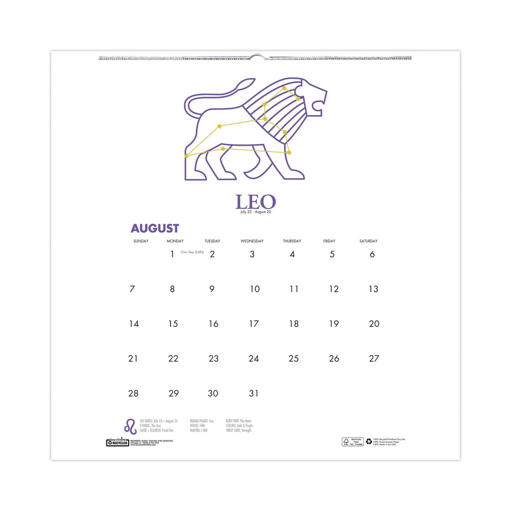 House of Doolittle Recycled Academic Zodiac Wall Calendar, 14 x 11, Multicolor Sheets,12-Month (Aug to July): 2023