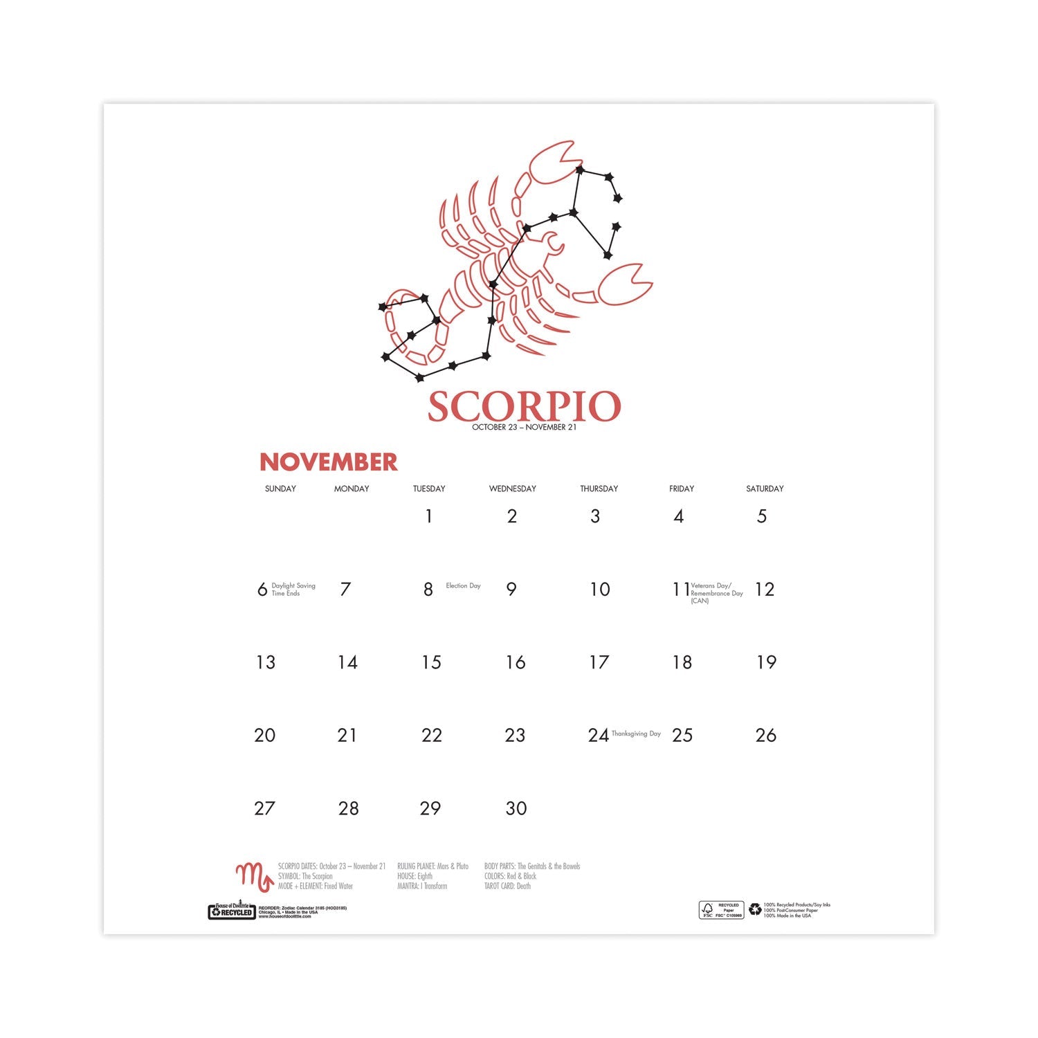 House of Doolittle Recycled Academic Zodiac Wall Calendar, 14 x 11, Multicolor Sheets,12-Month (Aug to July): 2023