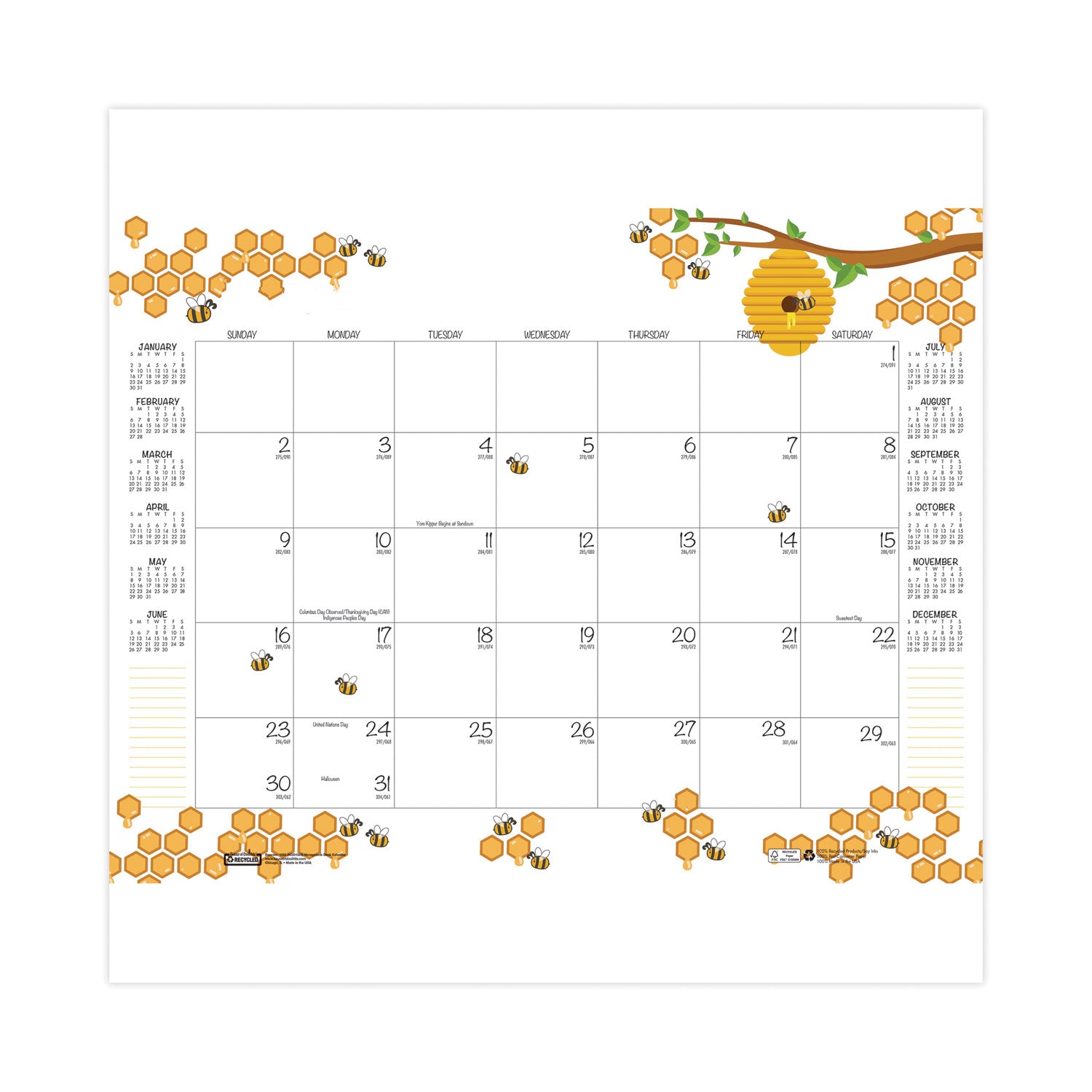 House of Doolittle Recycled Honeycomb Desk Pad Calendar, 22 x 17, White/Multicolor Sheets, Brown Corners, 12-Month (Aug to July): 2023