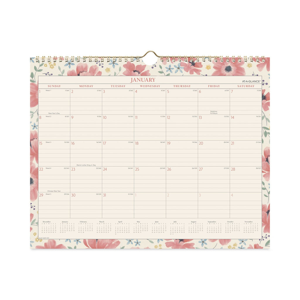 AT-A-GLANCE Badge Floral Wall Calendar, Badge Floral Artwork, 15 x 12, White/Multicolor Sheets, 12-Month (Jan to Dec): 2023