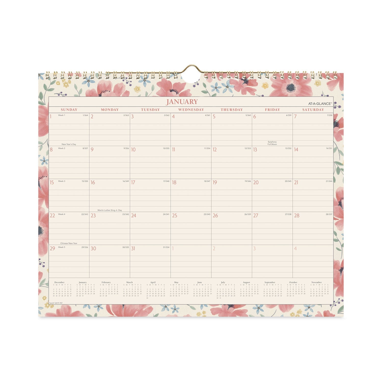 AT-A-GLANCE Badge Floral Wall Calendar, Badge Floral Artwork, 15 x 12, White/Multicolor Sheets, 12-Month (Jan to Dec): 2023