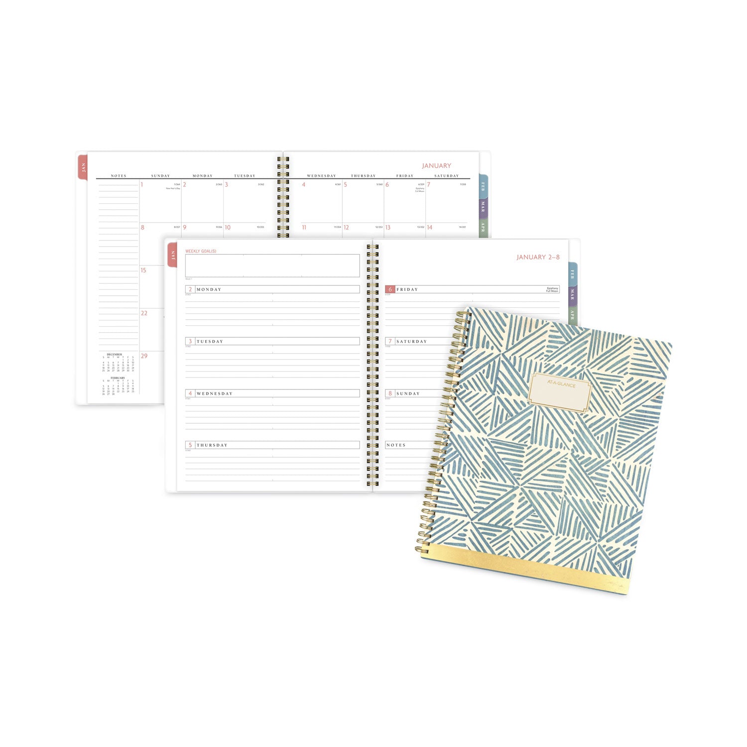 AT-A-GLANCE Badge Hand Drawn Geo Weekly/Monthly Planner, Badge Geo Artwork, 11x8.5, Blue/White Cover, 13-Month(Jan to Jan): 2023 to 2024