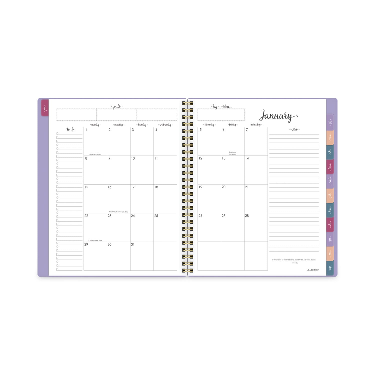 AT-A-GLANCE Harmony Weekly/Monthly Poly Planner, 8.75 x 7, Lilac Cover, 13-Month (Jan to Jan): 2023 to 2024