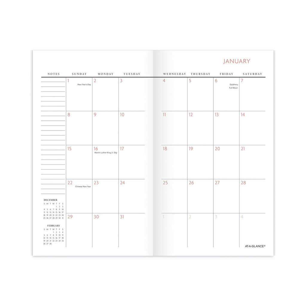 AT-A-GLANCE Badge Floral Two-Year Monthly Planner, Badge Floral Artwork, 6 x 3.5, Blue/Green Cover, 24-Month (Jan to Dec): 2023 to 2024