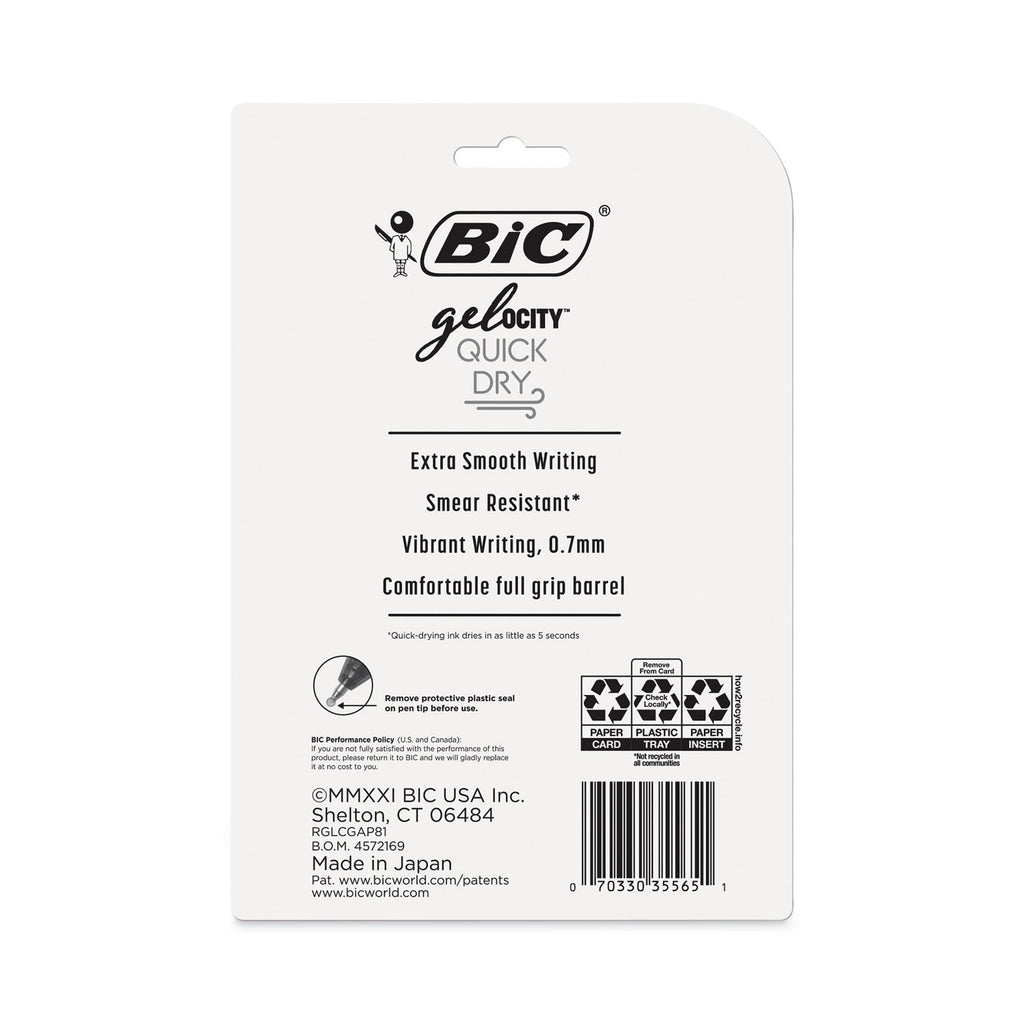 BIC Gel-ocity Quick Dry Gel Pen, Retractable, Medium 0.7 mm, Assorted Ink and Barrel Colors, 8/Pack