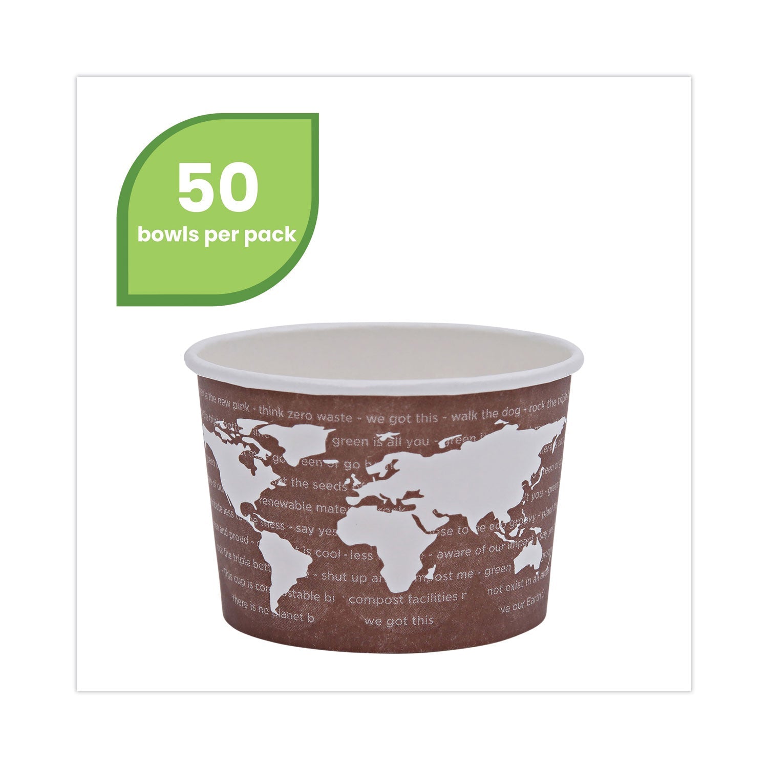 Eco-Products World Art Renewable and Compostable Food Container, 8 oz, 3.04 Diameter x 2.3 h, Brown, Paper, 50/Pack, 20 Packs/Carton