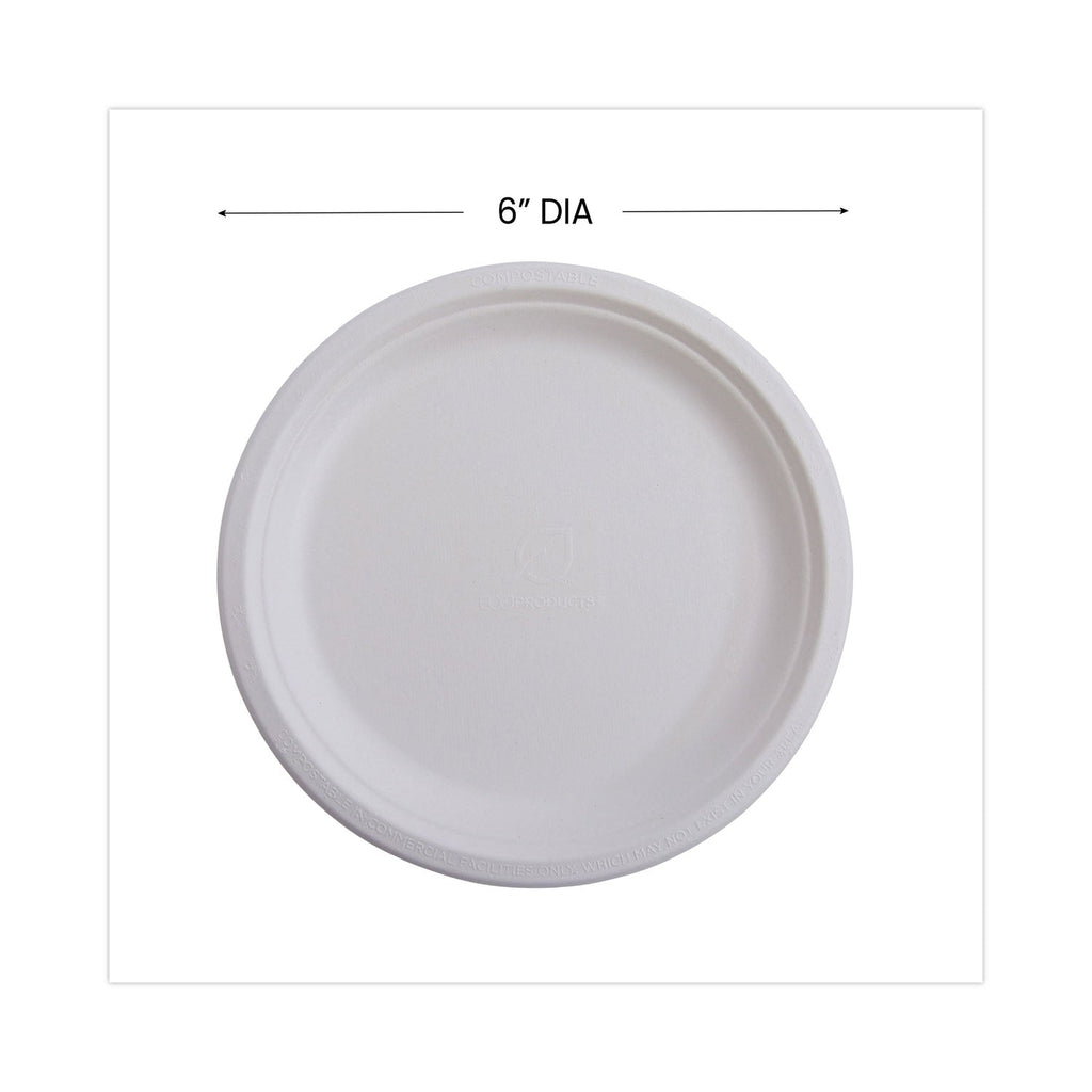 Eco-Products Renewable and Compostable Sugarcane Plates Convenience Pack, 6" dia, Natural White, 50/Pack