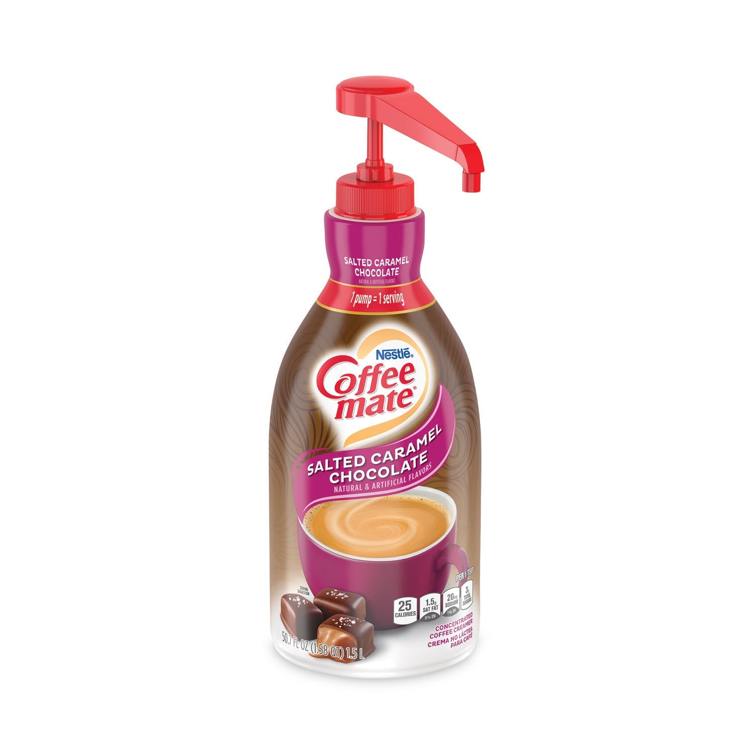 Coffee mate Liquid Creamer Pump Bottle, Salted Caramel, 1.5 Liter Pump Bottle, 2/Carton