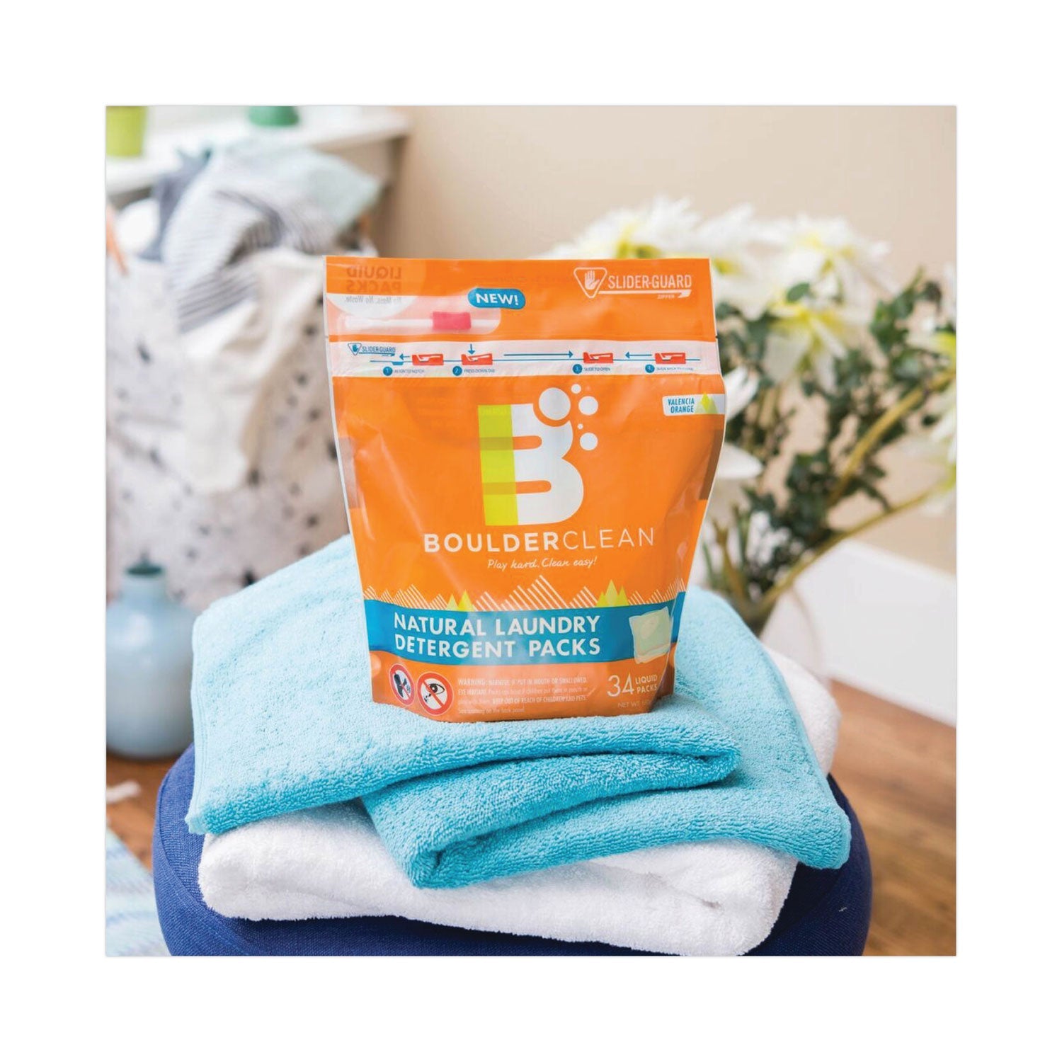 Boulder Clean Laundry Detergent Packs, Valencia Orange, 34/Pouch