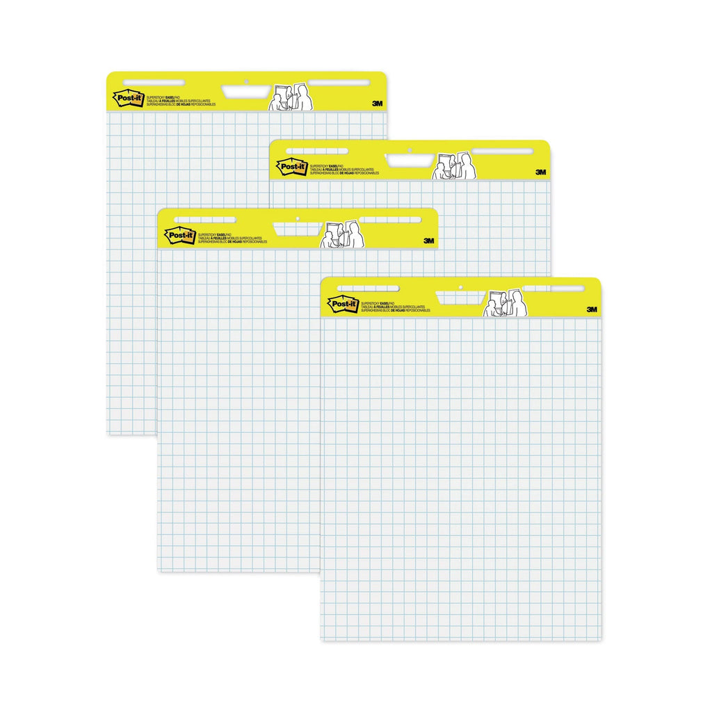 Post-it Vertical-Orientation Self-Stick Easel Pad Value Pack, Quadrille Rule (1 sq/in), 25 x 30, White, 30 Sheets, 4/Carton