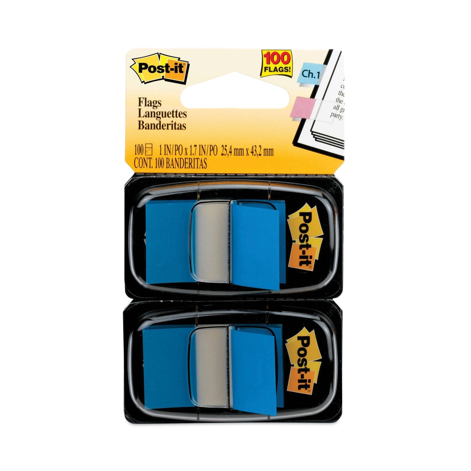 Post-it Standard Page Flags in Dispenser, Blue, 50 Flags/Dispenser, 2 Dispensers/Pack