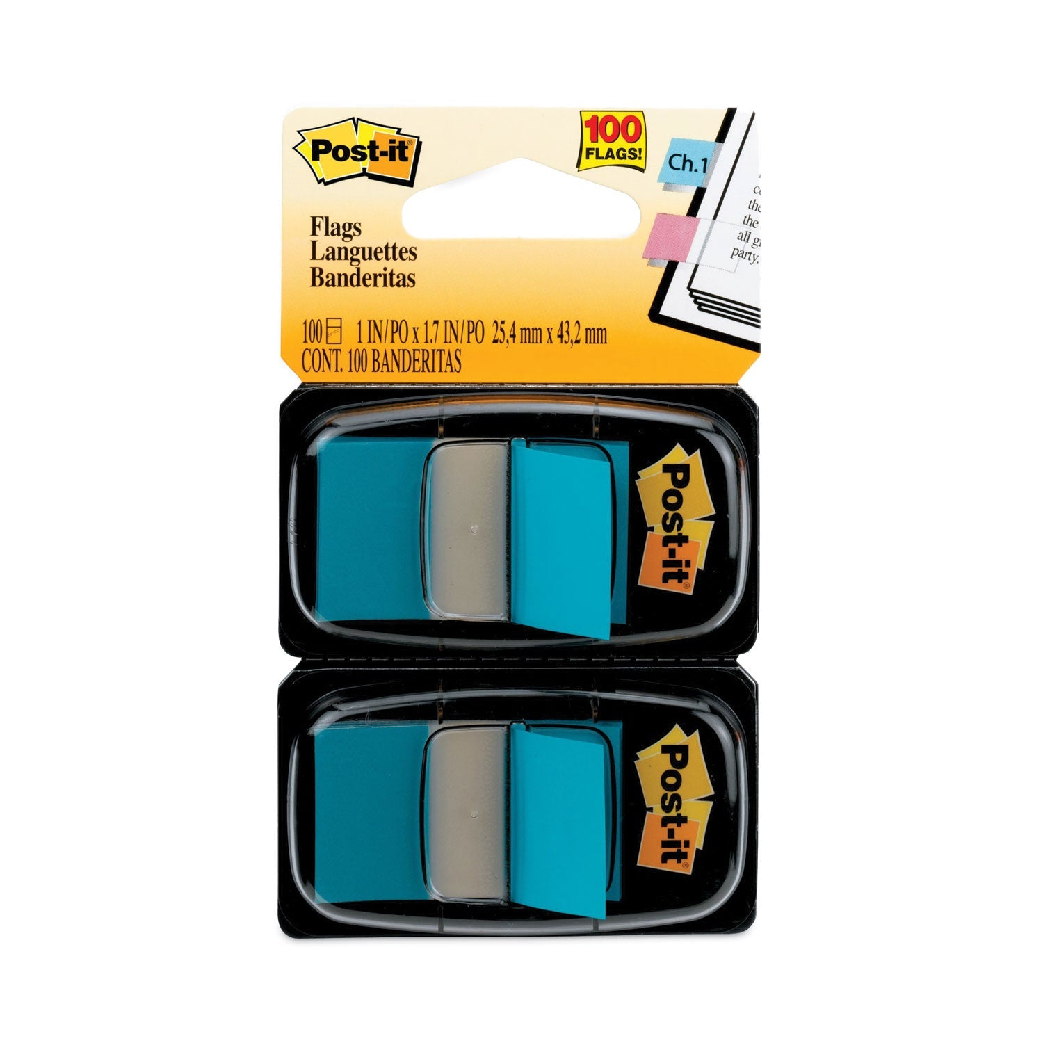 Post-it Standard Page Flags in Dispenser, Blue, 50 Flags/Dispenser, 2 Dispensers/Pack