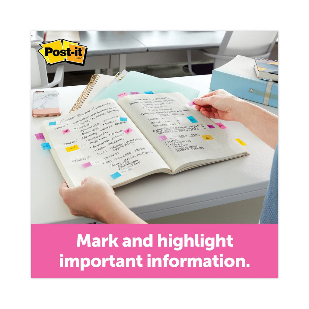 Post-it Page Flag Value Pack, Assorted, 200 1" Flags + Highlighter with 50 0.5" Flags