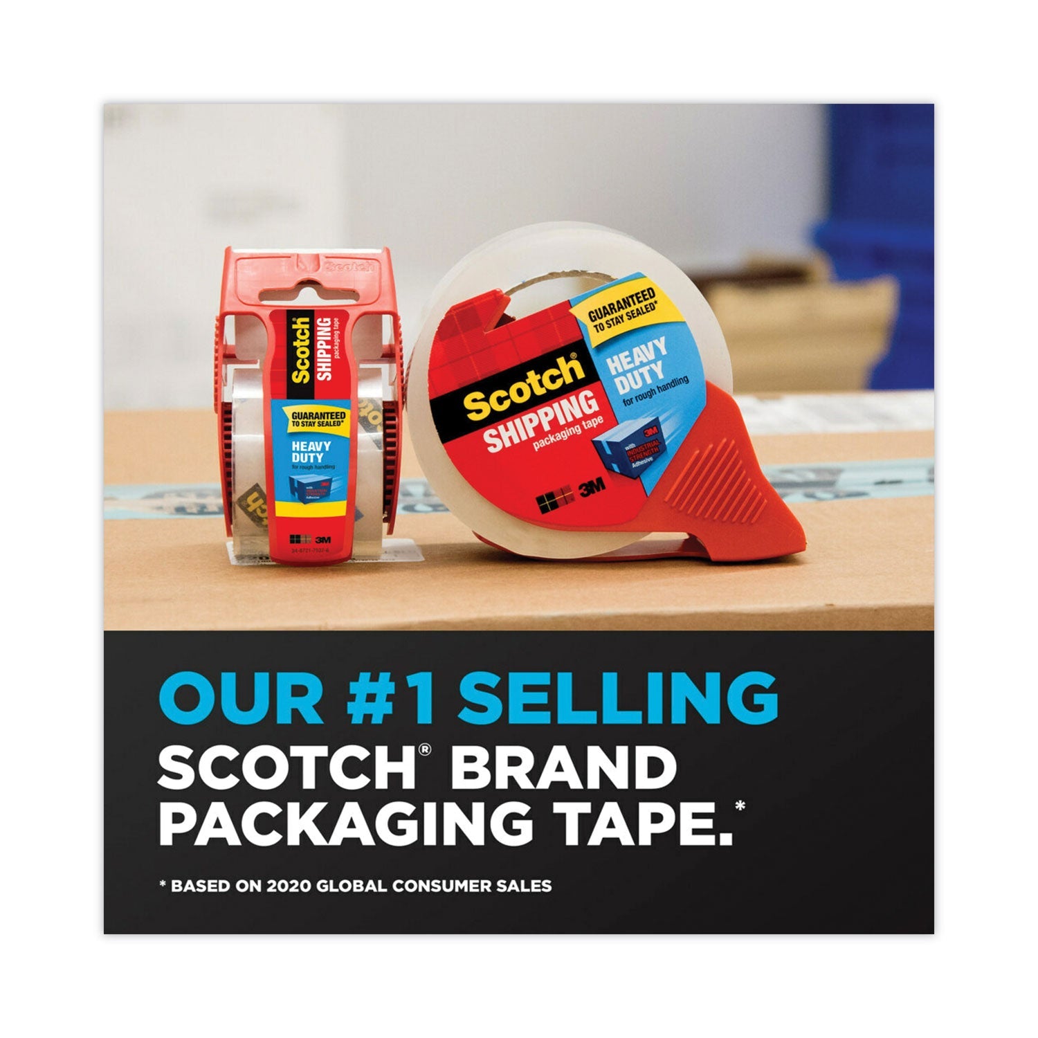 Scotch 3850 Heavy-Duty Packaging Tape with Dispenser, 1.5" Core, 1.88" x 66.66 ft, Clear, 6/Pack