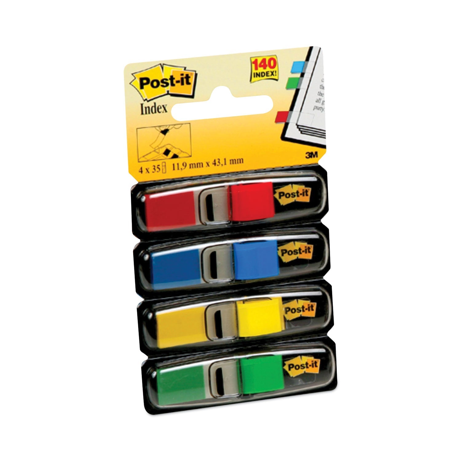 Post-it Small Page Flags in Dispensers, 0.5 x 1.75, Assorted Primary, 35/Color, 4 Dispensers/Pack