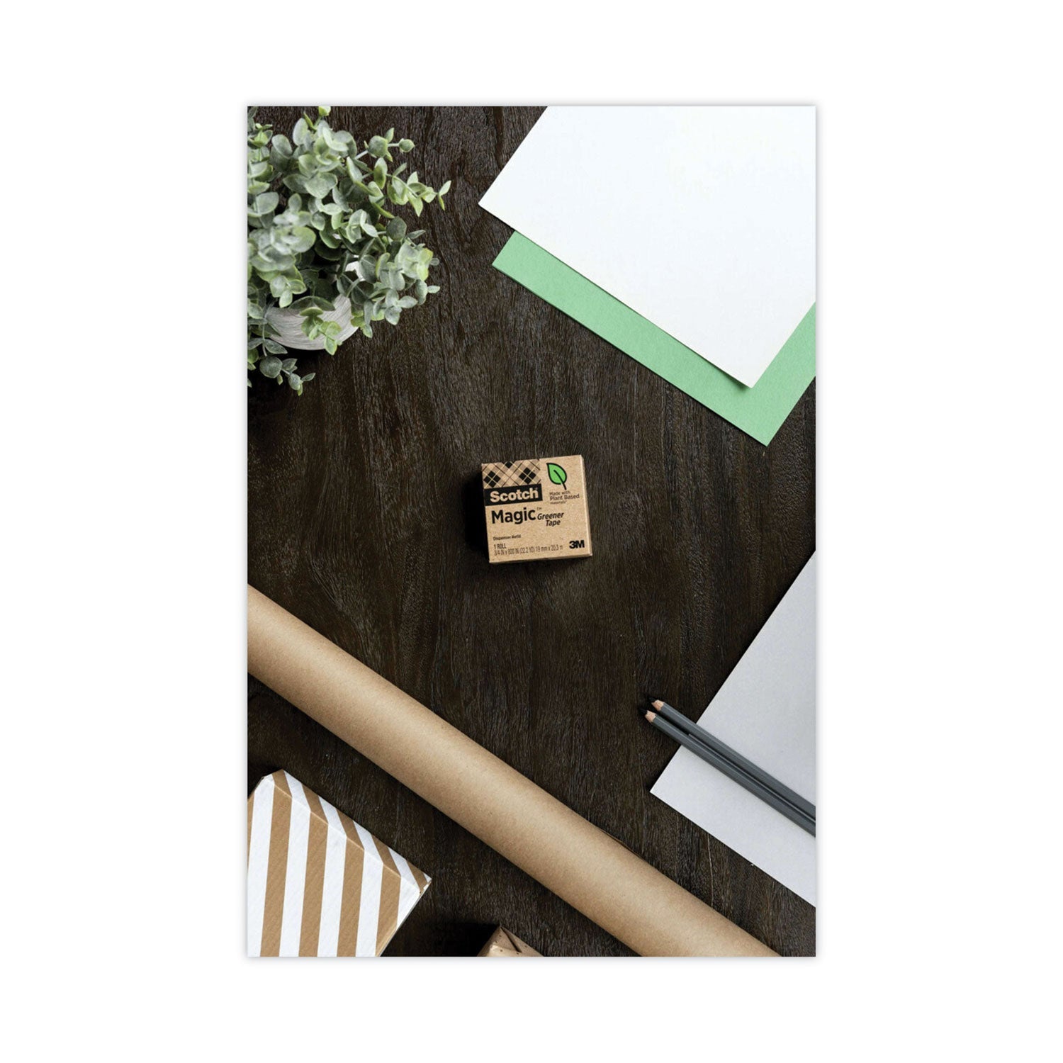 Scotch Magic Greener Tape, 1" Core, 0.75" x 75 ft, Clear, 24/Pack