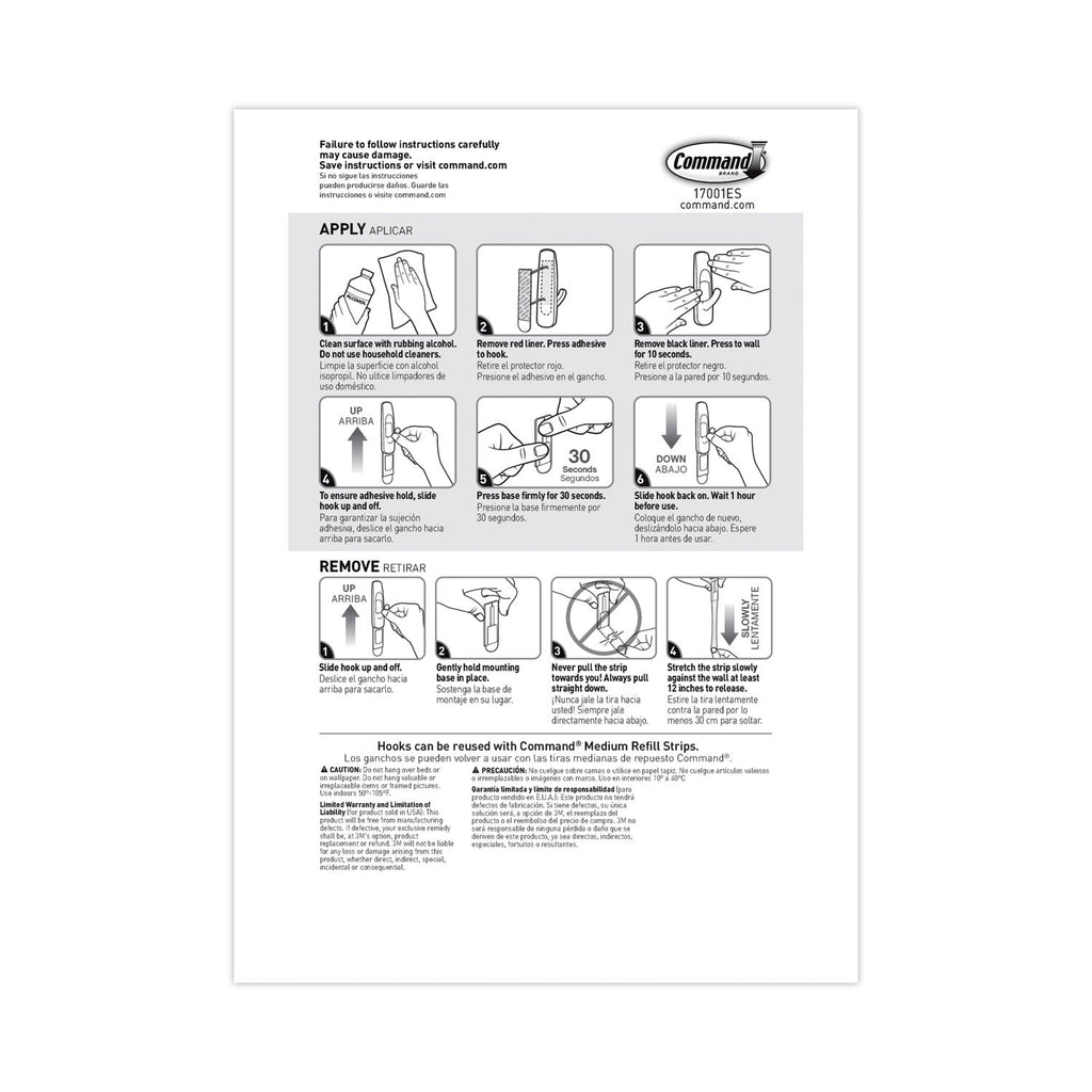 Command General Purpose Hooks, Medium, 3 lb Cap, White, 20 Hooks and 24 Strips/Pack