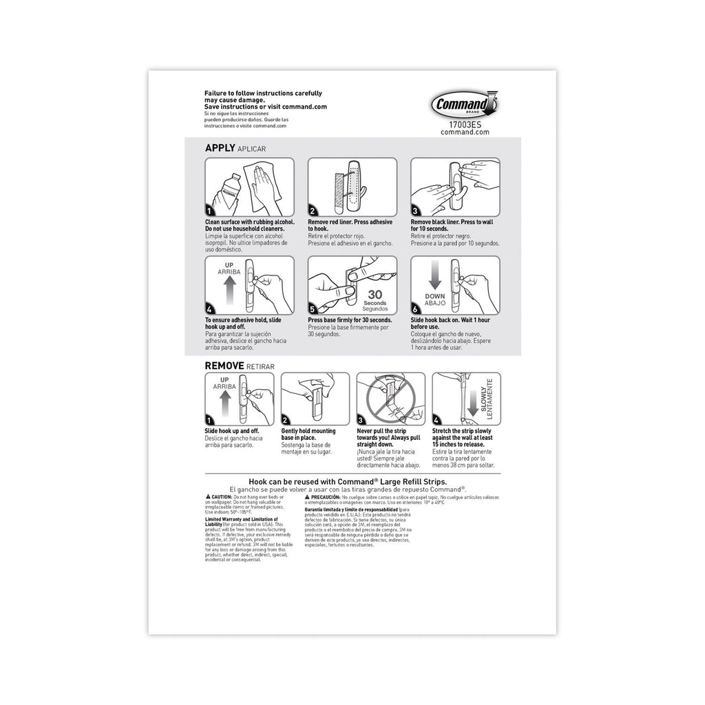 Command General Purpose Hooks, Large, 5 lb Cap, White, 14 Hooks and 16 Strips/Pack