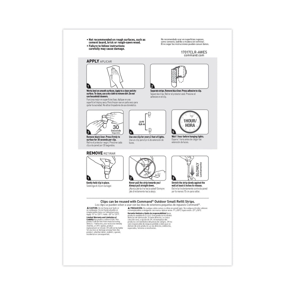 Command All Weather Hooks and Strips, Plastic, Small, 16 Clips and 20 Strips/Pack
