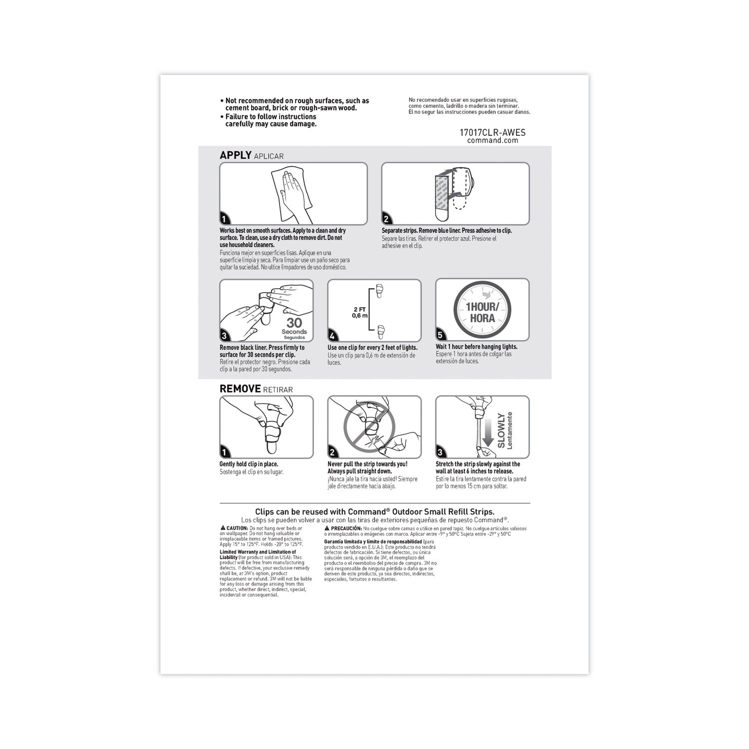 Command All Weather Hooks and Strips, Plastic, Small, 16 Clips and 20 Strips/Pack