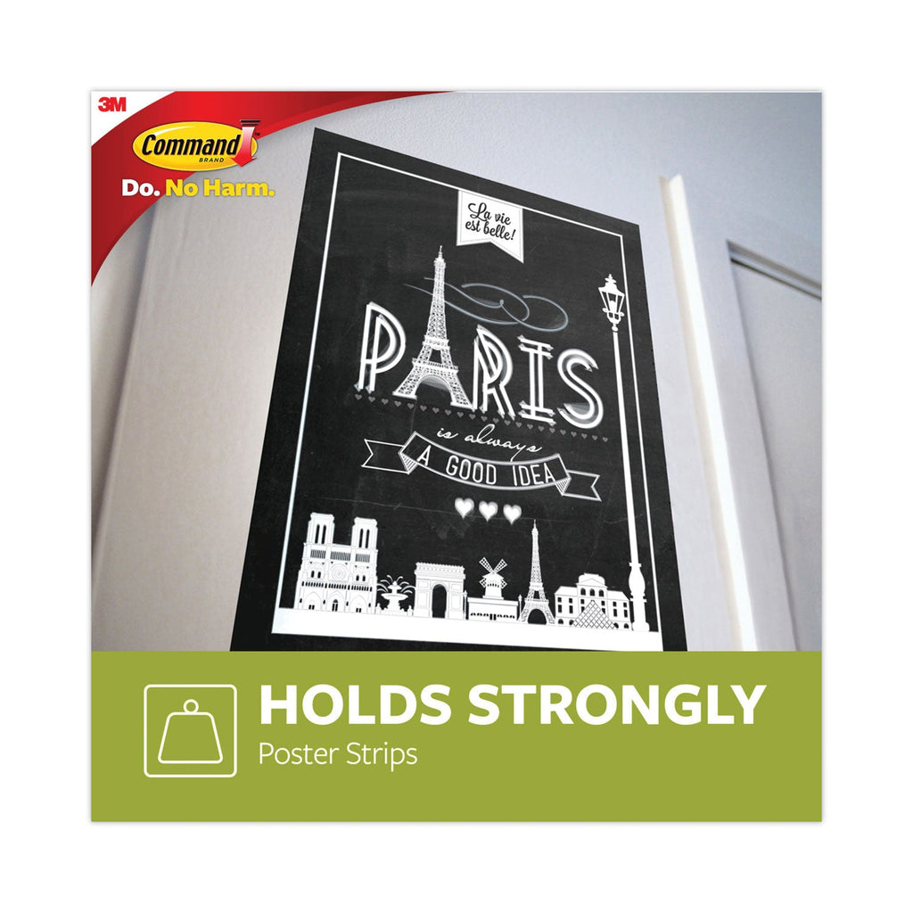 Command Poster Strips, Removable, Holds up to 1 lb per Pair, 0.63 x 1.75, White, 12/Pack