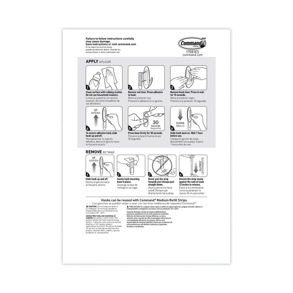 Command General Purpose Designer Hooks, Medium, 3 lb Cap, White, 50 Hooks and Strips/Pack