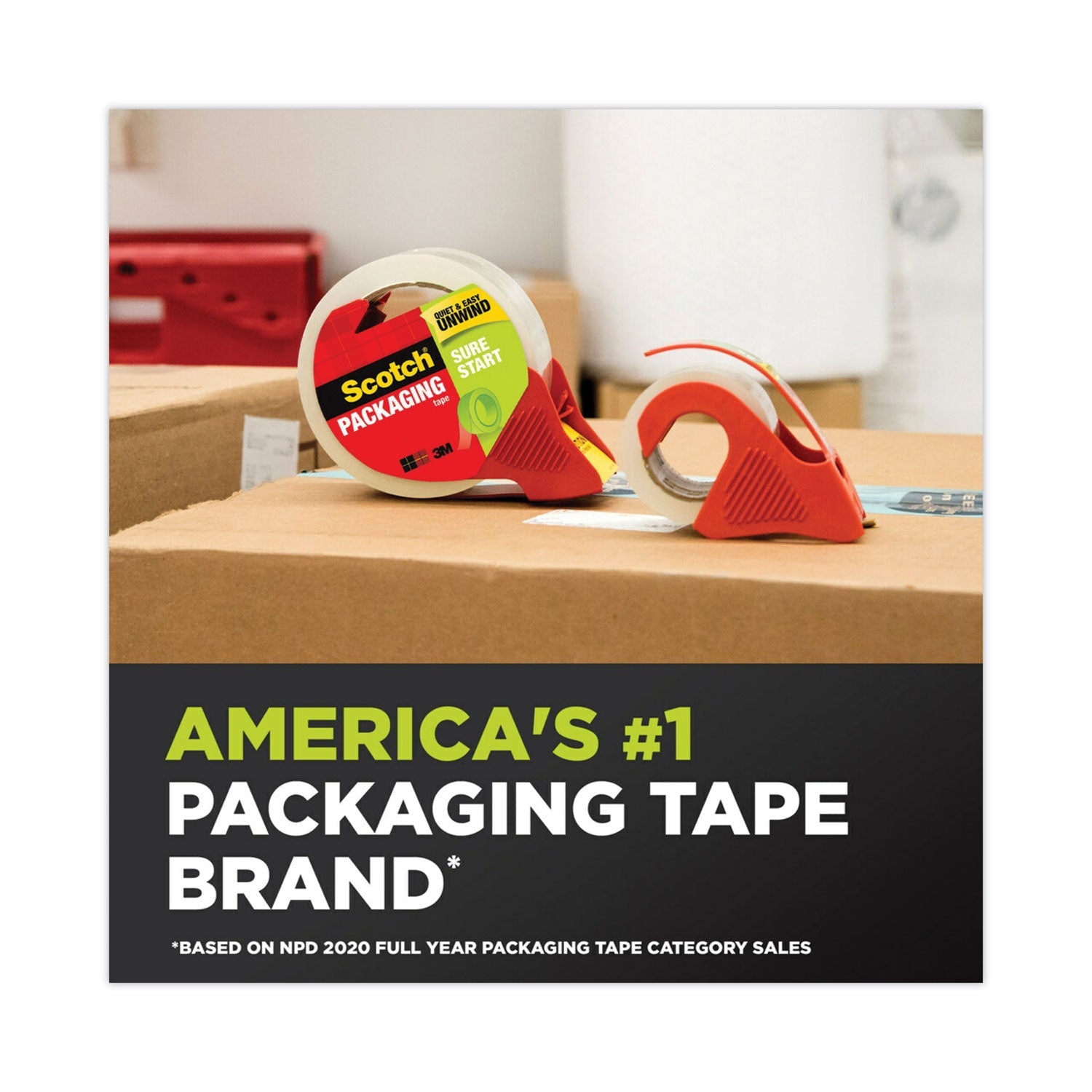 Scotch Sure Start Packaging Tape, 3" Core, 1.88" x 54.6 yds, Clear, 6/Pack