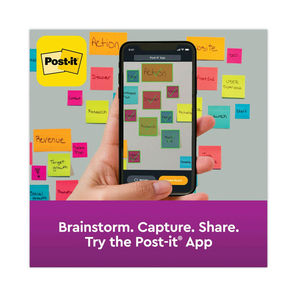 Post-it Pads in Energy Boost Collection Colors, 3" x 3", 90 Sheets/Pad, 12 Pads/Pack