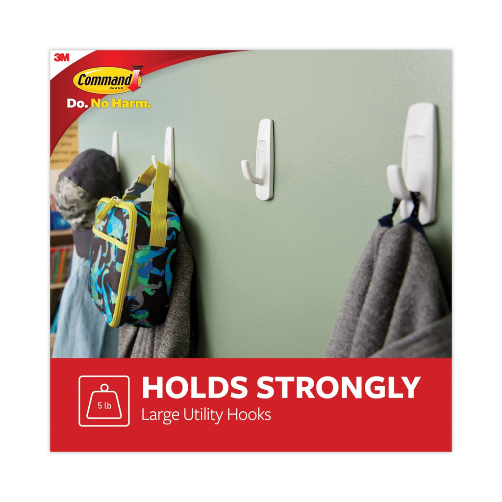 Command General Purpose Hooks Multi-Pack, Large, 5 lb Cap, White, 3 Hooks and 6 Strips/Pack