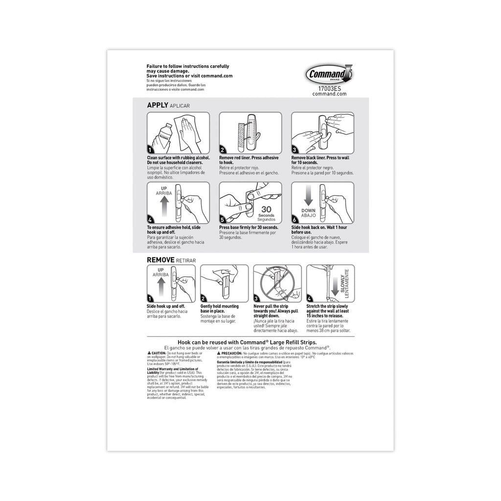 Command General Purpose Hooks Multi-Pack, Large, 5 lb Cap, White, 3 Hooks and 6 Strips/Pack