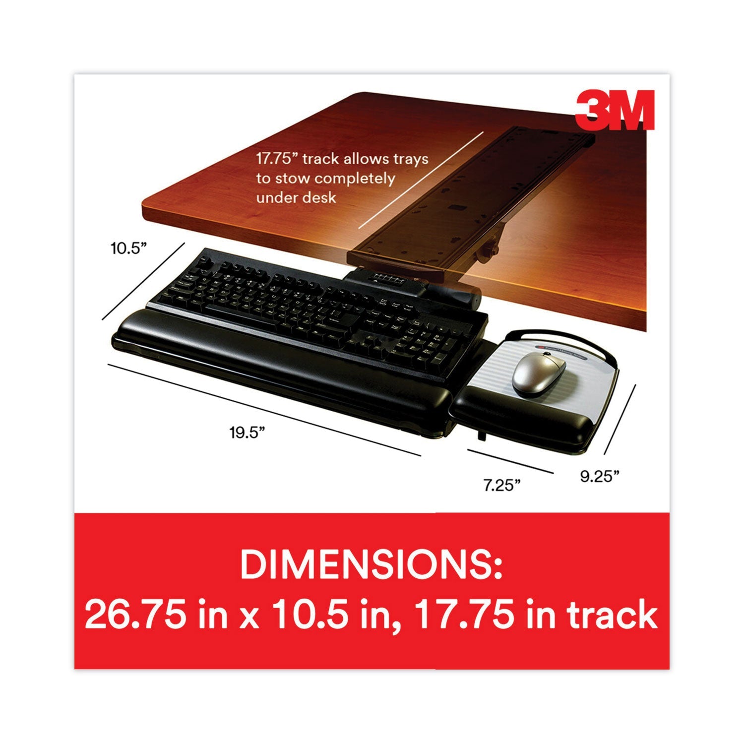 3M Knob Adjust Keyboard Tray With Highly Adjustable Platform, Black