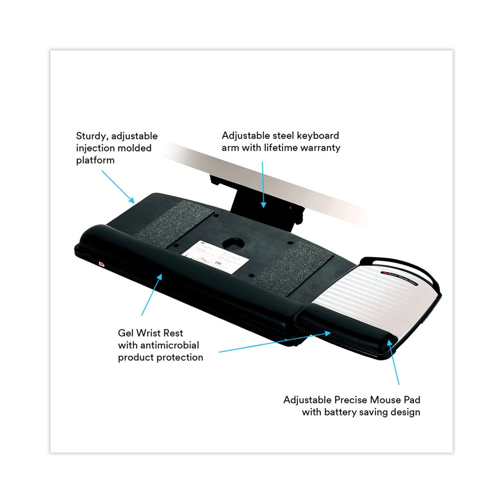 3M Knob Adjust Keyboard Tray With Highly Adjustable Platform, Black