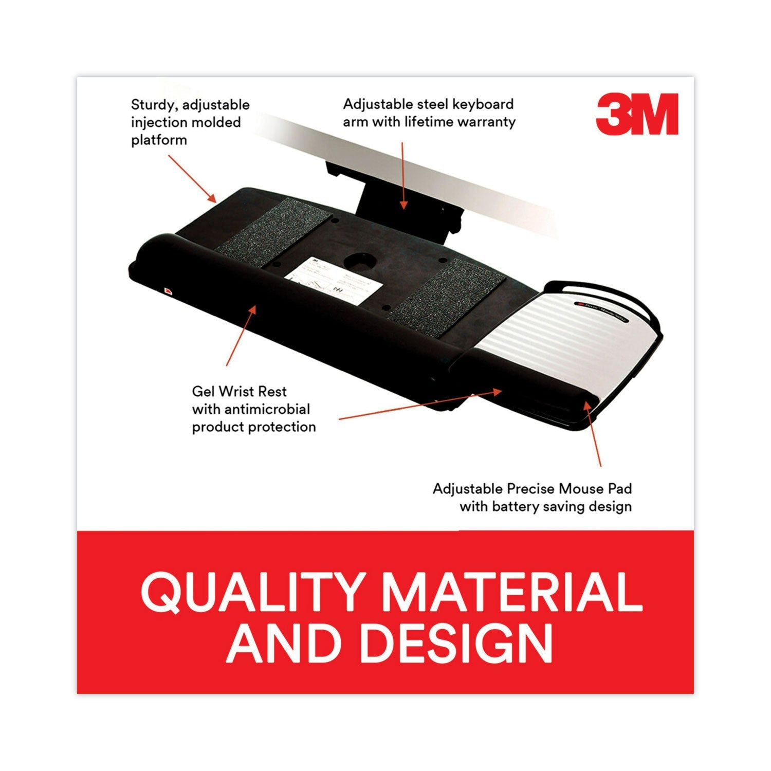 3M Sit/Stand Easy Adjust Keyboard Tray, Highly Adjustable Platform,, Black