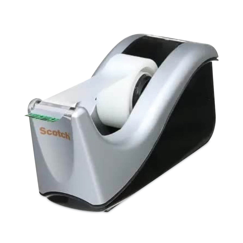 Scotch Value Desktop Tape Dispenser, Attached 1" Core, Black/Silver