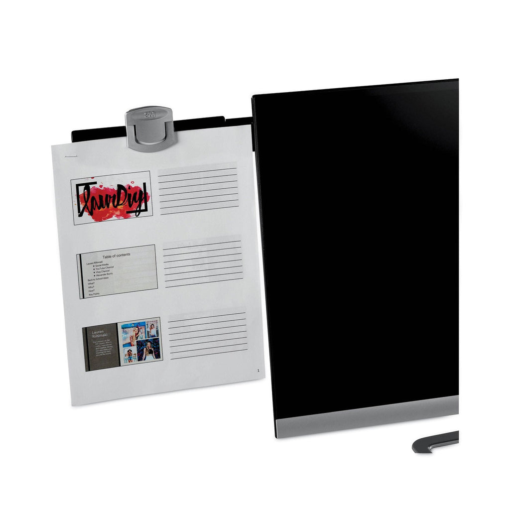 3M Swing Arm Copyholder, Adhesive Monitor Mount, 30 Sheet Capacity, Plastic, Black/Silver Clip