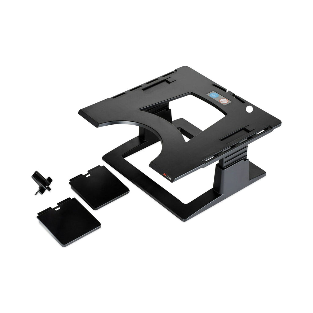 3M Adjustable Notebook Riser, 13" x 13" x 4" to 6", Black, Supports 20 lbs