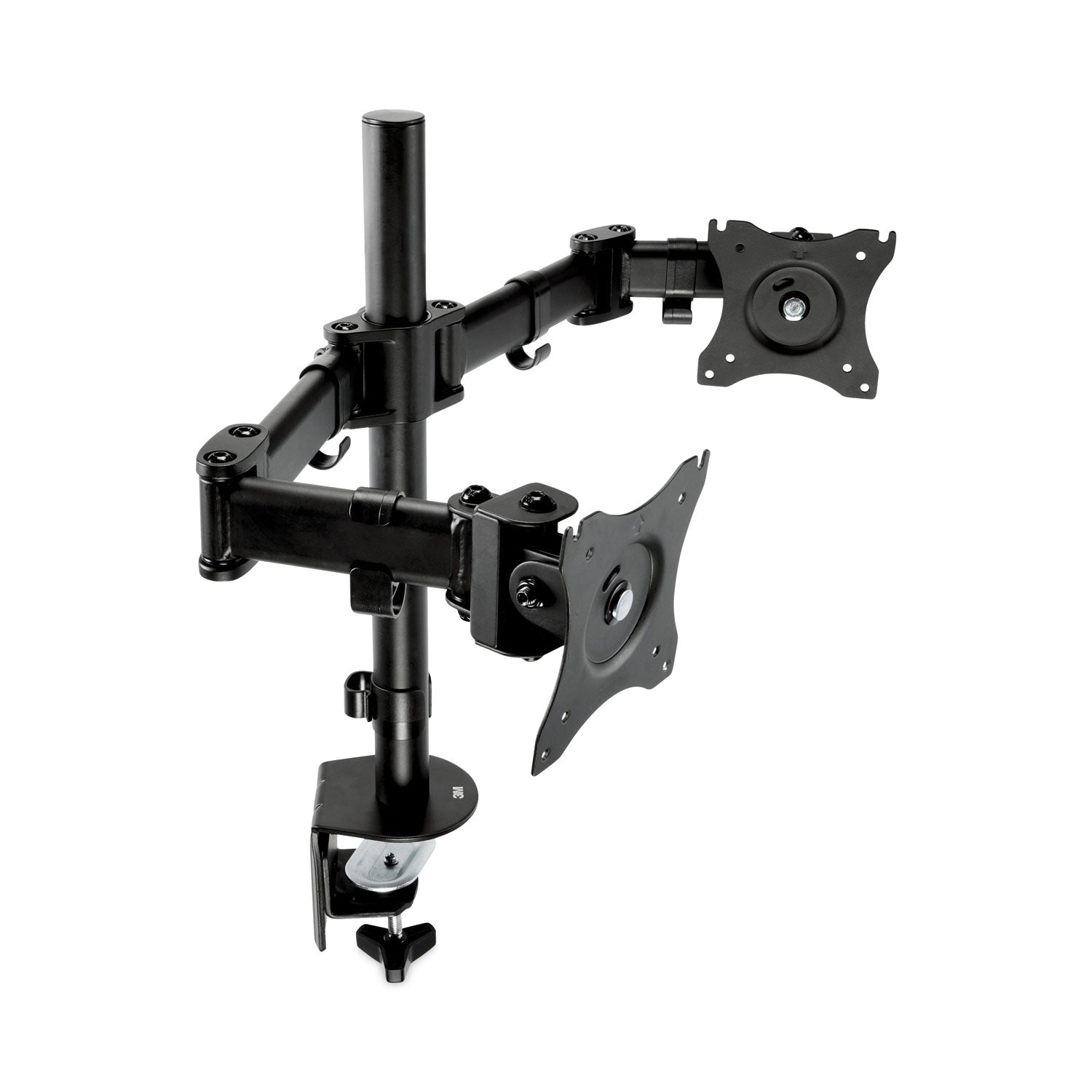 3M Dual Monitor Mount, For 27" Monitors, 360 Degree Rotation, +45 Degree/-45 Degree Tilt, 90 Degree Pan, Black, Supports 20 lb