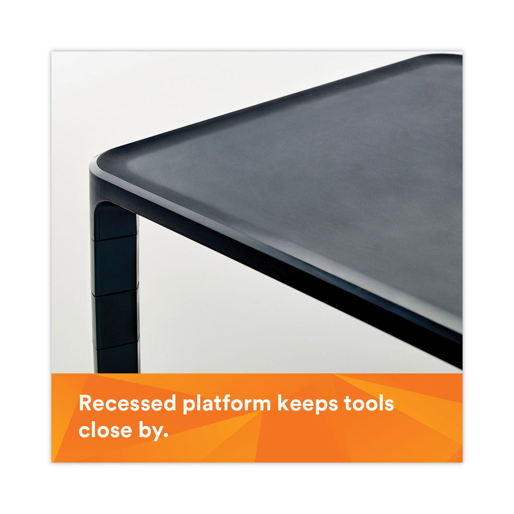 3M Adjustable Monitor Stand, 16" x 12" x 1.75" to 5.5", Black, Supports 20 lbs