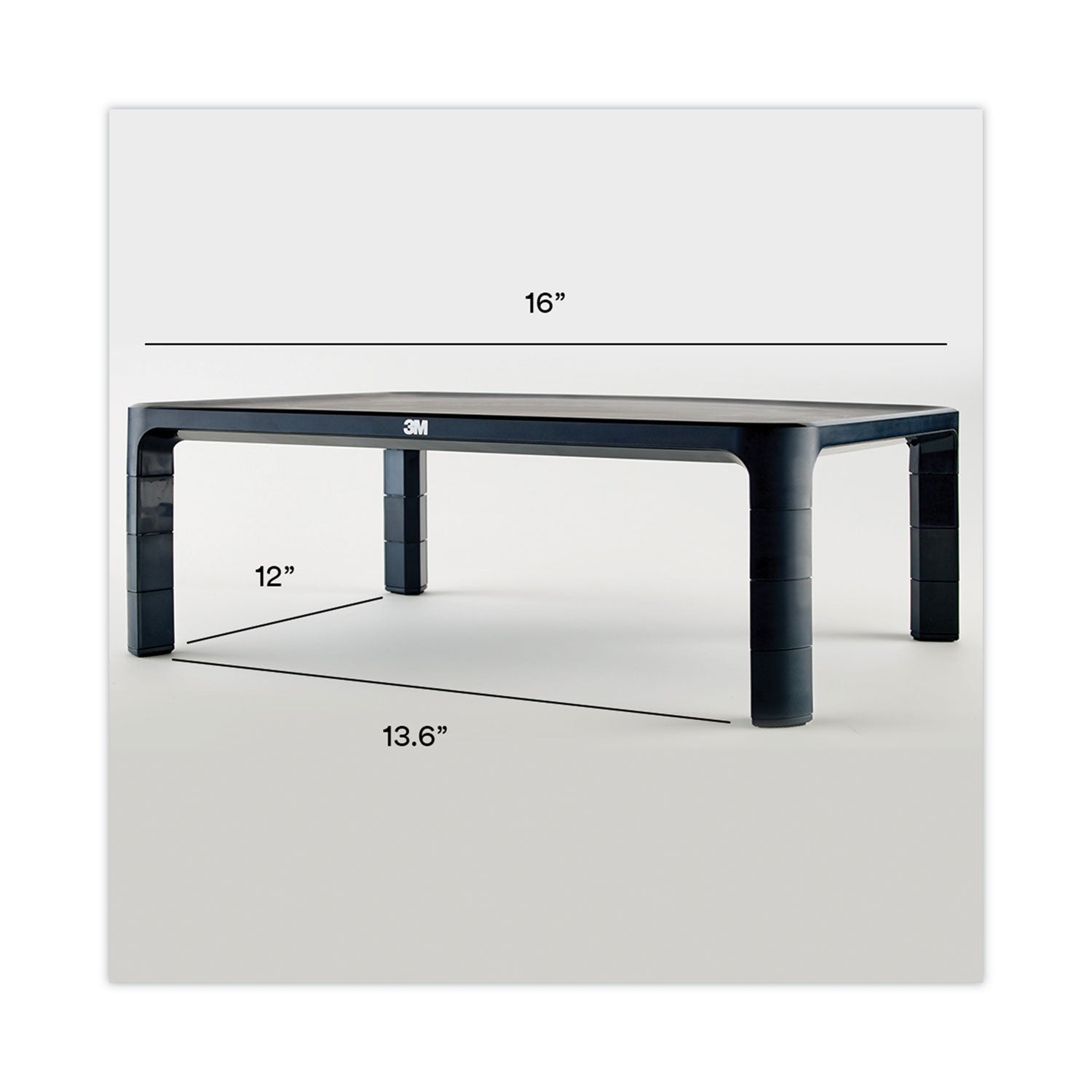 3M Adjustable Monitor Stand, 16" x 12" x 1.75" to 5.5", Black, Supports 20 lbs